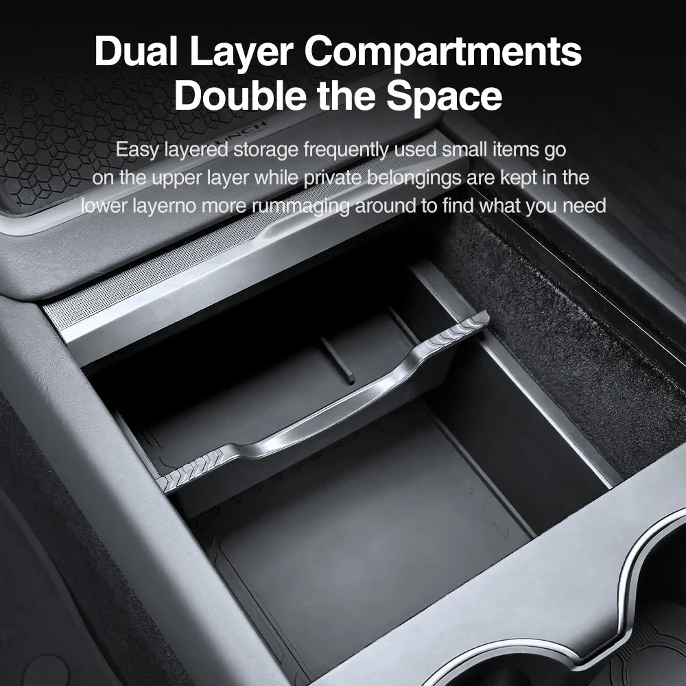 Heenvn For Tesla Model Y Juniper 2025 2026 Model YL Car Center Console Armrest Double-layer Storage Box Water Cup Mat Organizer
