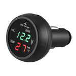 3 in 1 Car LED Digital Voltmeter Thermometer USB Charger | 12V/24V Digital Display Mon close-up view