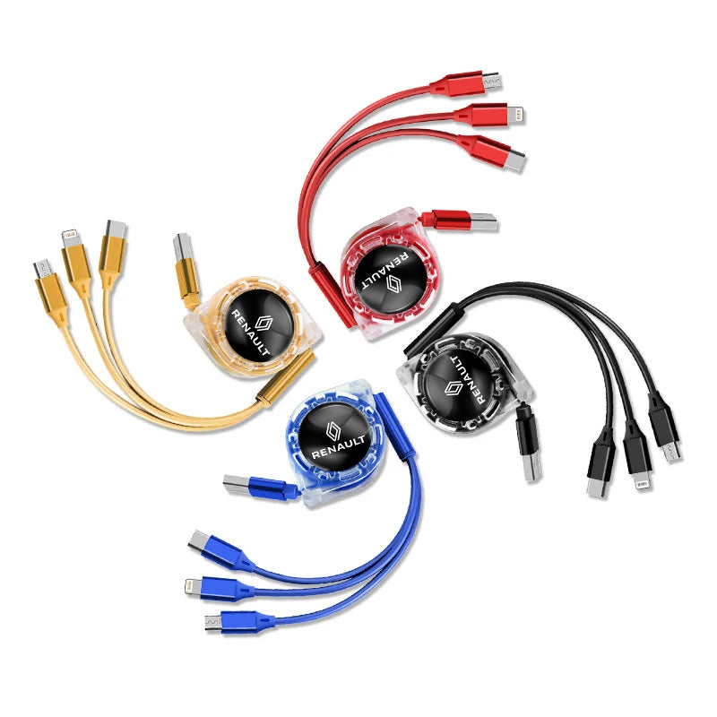 3-in-1 USB Fast Charging Cable 3A for Renault | Retractable Data Cable with 5 Gear Le alternate view