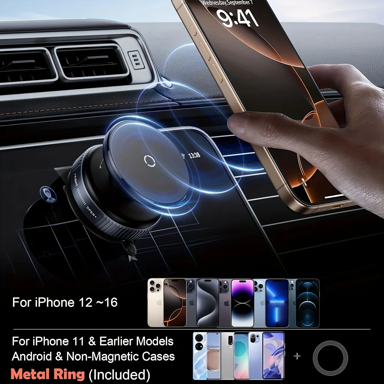 360° Magsafe Car Phone Holder Mount | Magnetic Phone Stand for Tesla iPhone Android lifestyle view