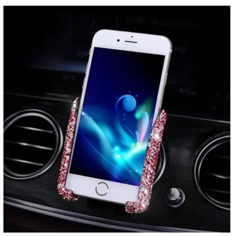 Car Phone Holder for Car Air Vent Diamond Crystal Clip Mount Mobile Phone Stand Bra additional angle