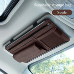 Suede Car Sunshade Storage Cover with Glasses Clip and ID Card Holder close-up view