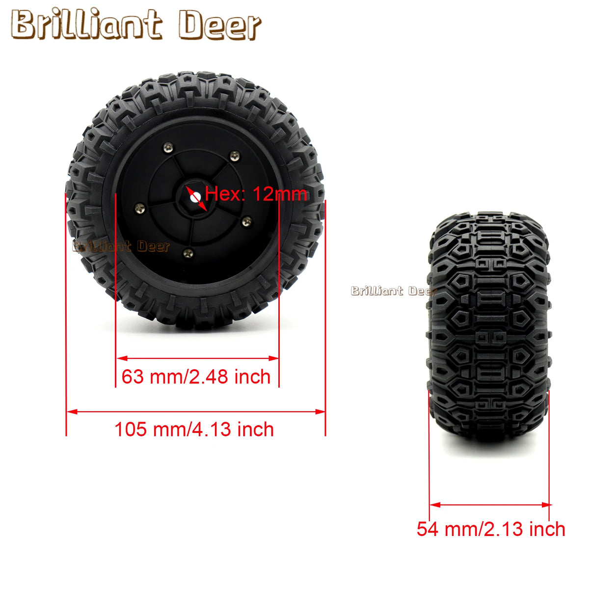 Remote Control Car Tires 12mm Hex for Traxxas MINI MAXX 1/10 additional angle