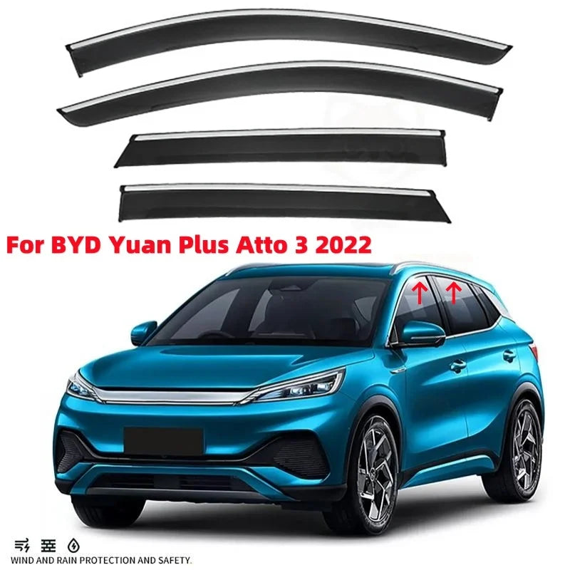 4pcs Car Side Window Deflectors Black | Weather Shield for BYD Yuan Plus Atto 3 2022+