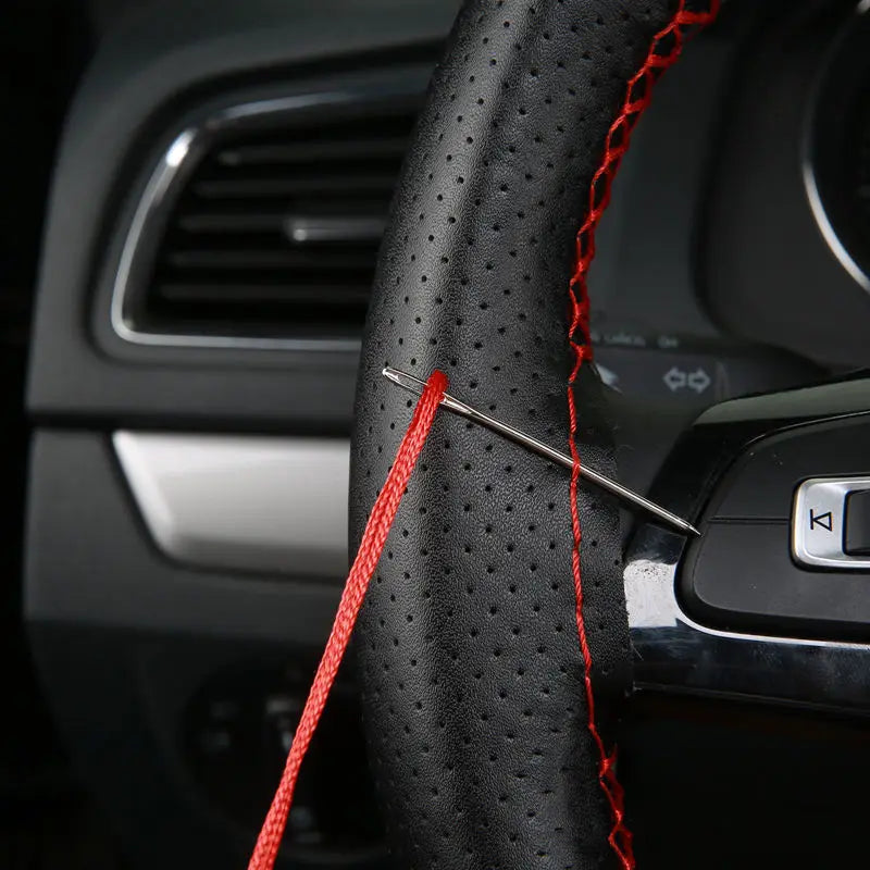 Car Steering Wheel Cover Needles And Braid Thread Artificial Leather Car Covers Suite lifestyle view