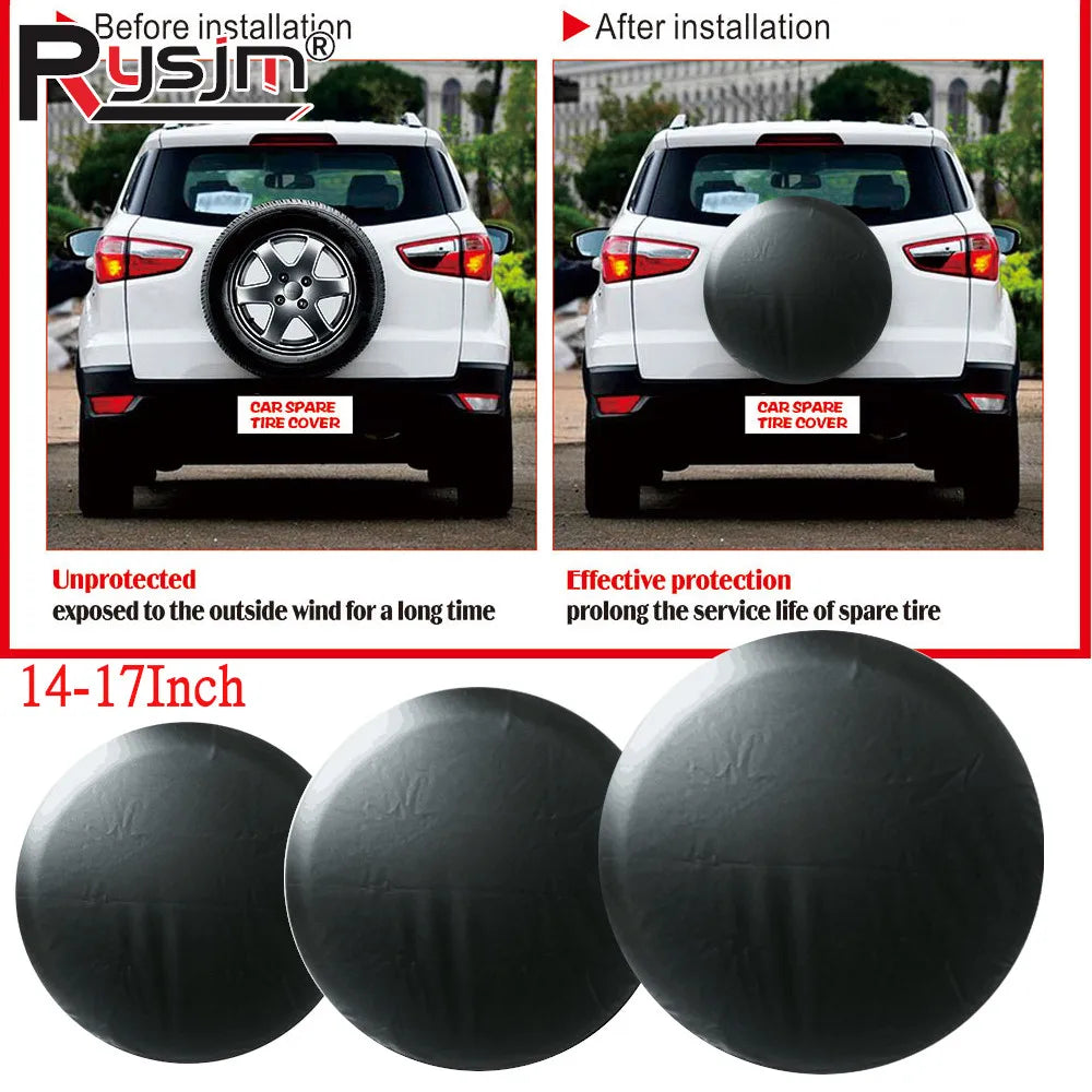 Universal Spare Tire PVC Leather Cover 14" 15" 16" 17" Inch | Black Spare Wheel Tire Cover Bag Pouch