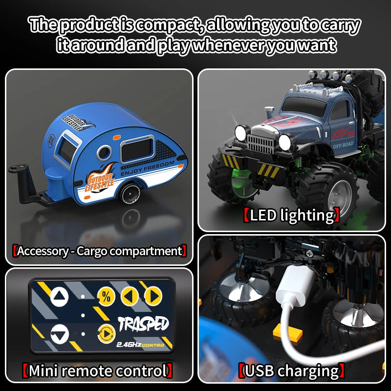 New 1:64 Rc Car Mini 2.4Ghz City Road Handle High Speed Alloy All Terrain Remote Control detail view
