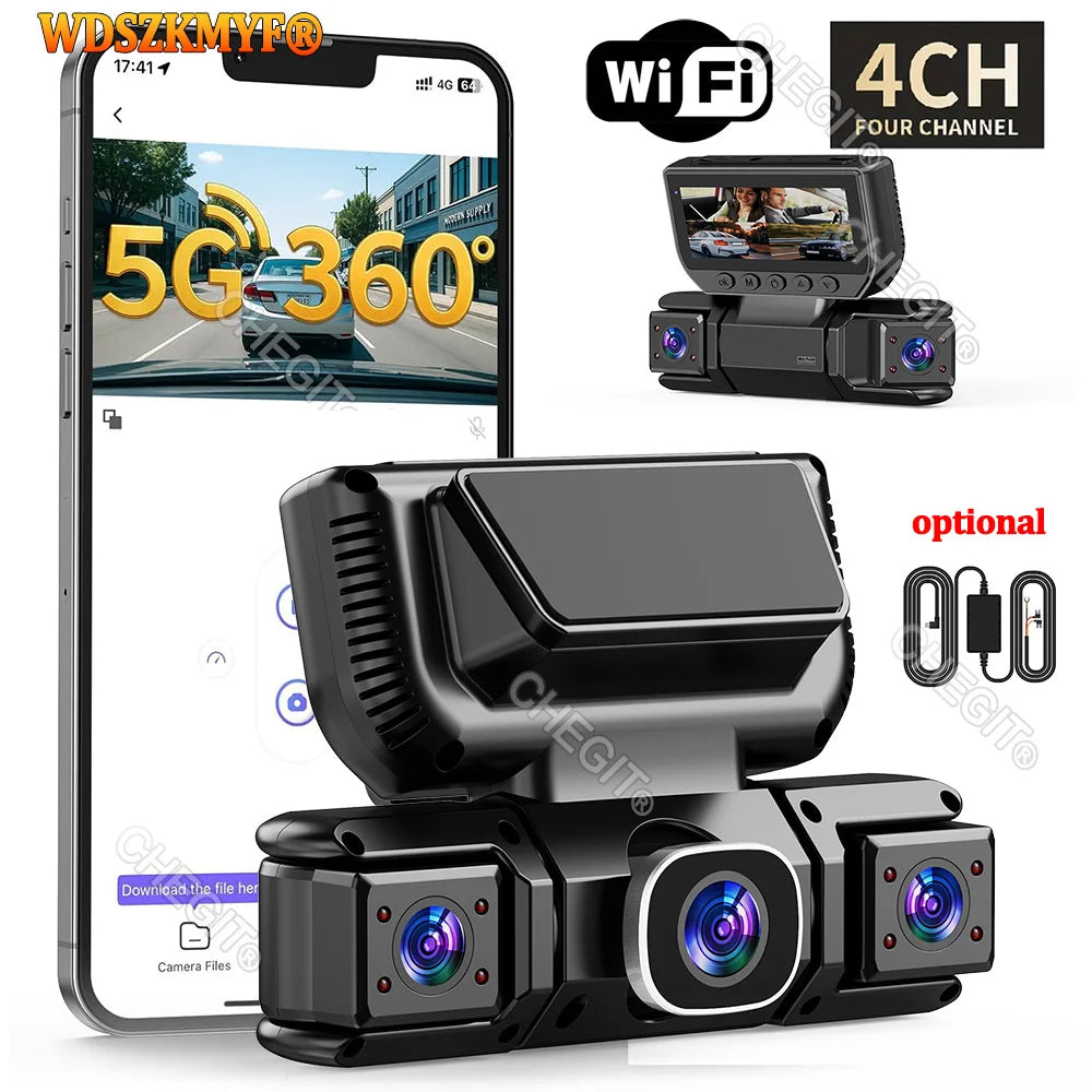 4-Channel 360° Dash Cam | 1080P, WiFi App, 24H Parking Monitor