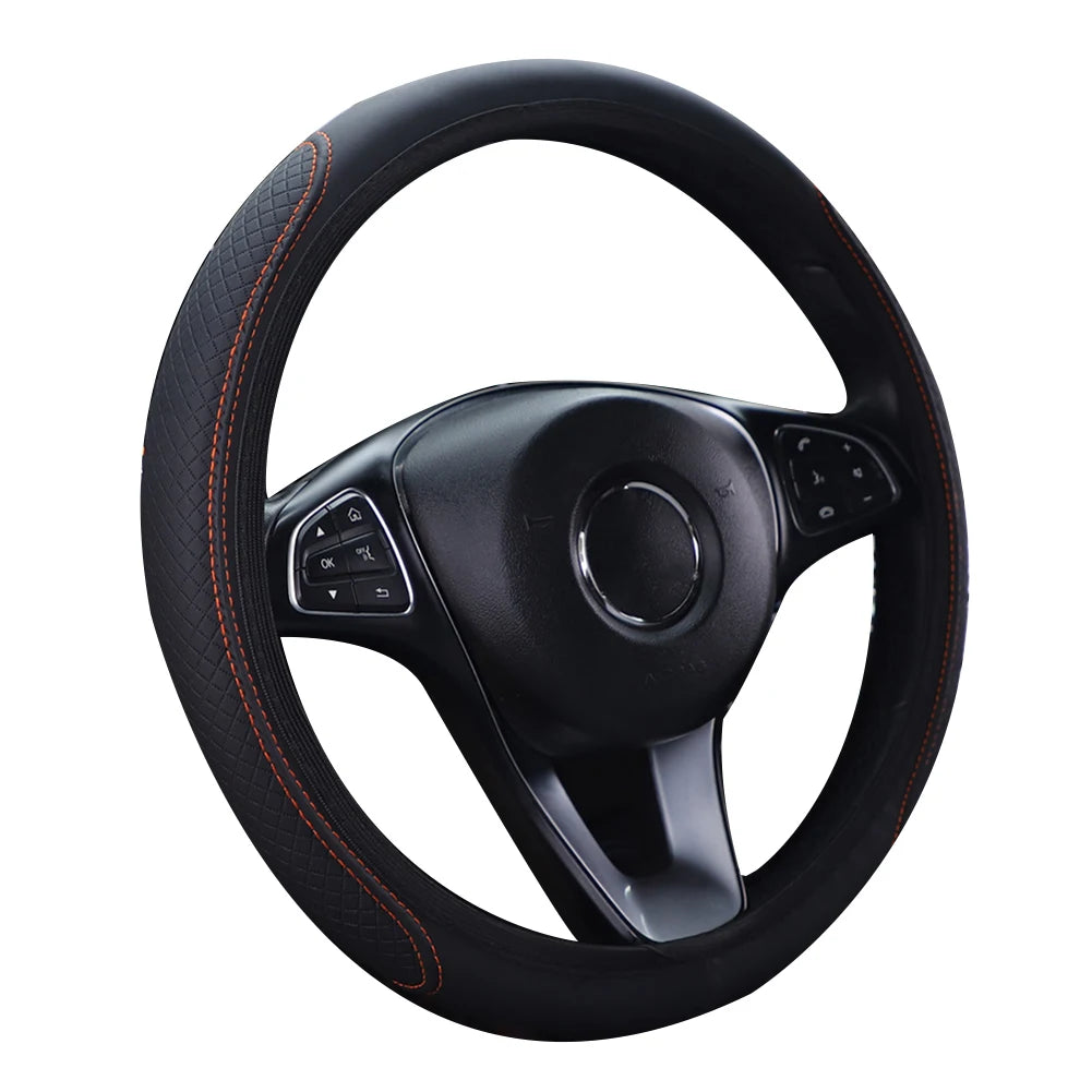 1pc Steering Wheel Cover Breathable Leather Anti Slip PU Leather Steering Covers Univ lifestyle view
