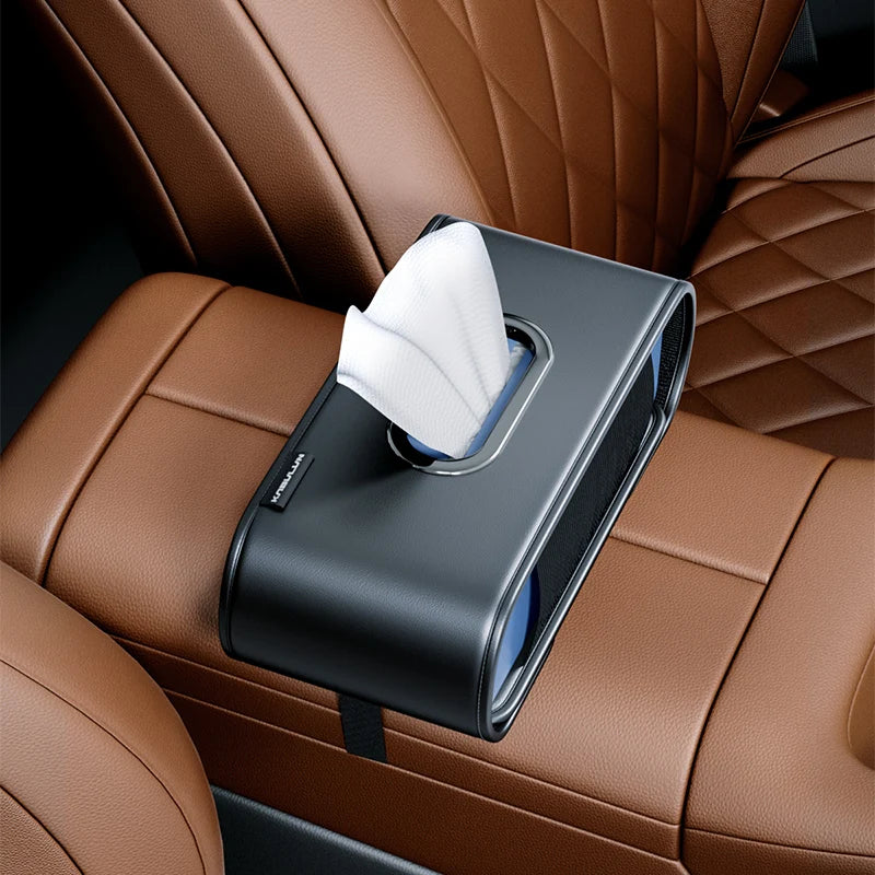 1pc Car Tissue Box, Vehicle-mounted Tissue Box, Car Tissue Dispenser, Multi-functional Elastic Band Leather, for Center Console