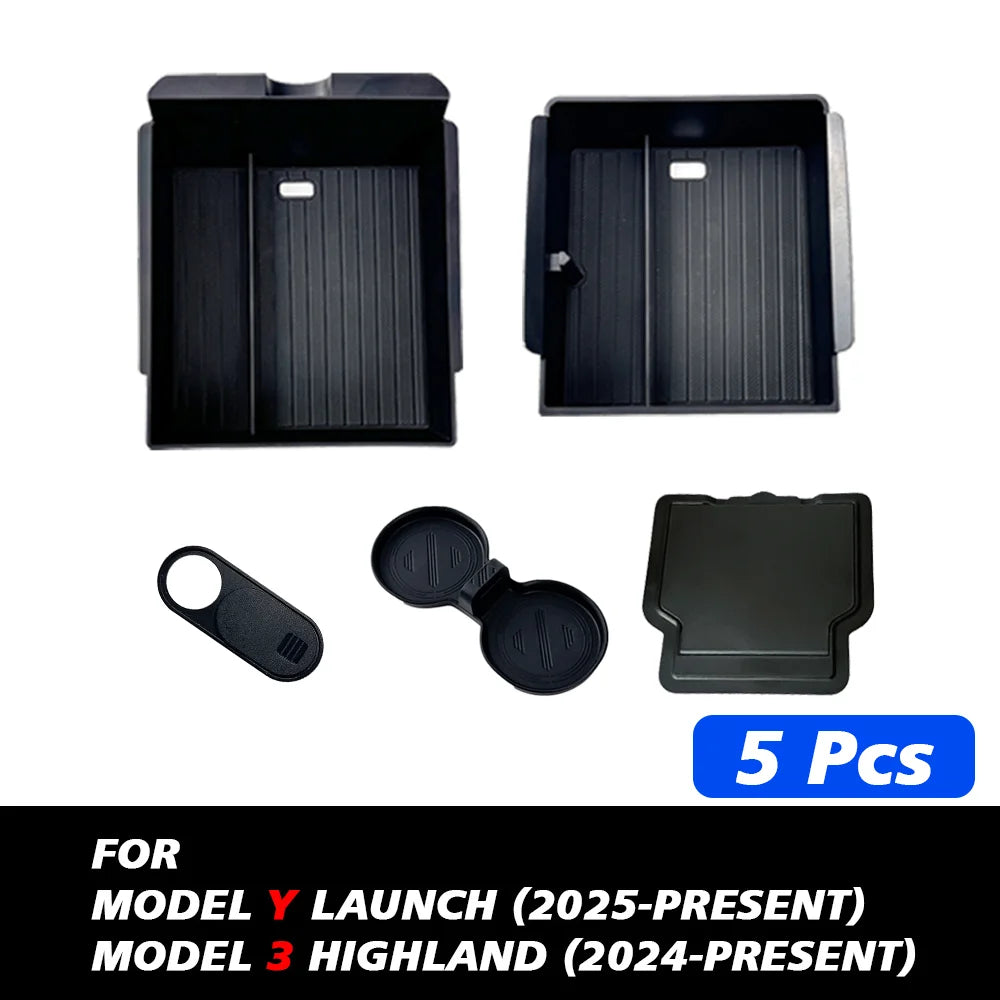 TEKSY For Tesla New Model Y 2025 Launch Juniper Teslajuniper ABS with Silicone Non-slip Mat Console & Armrest Storage Box Upper