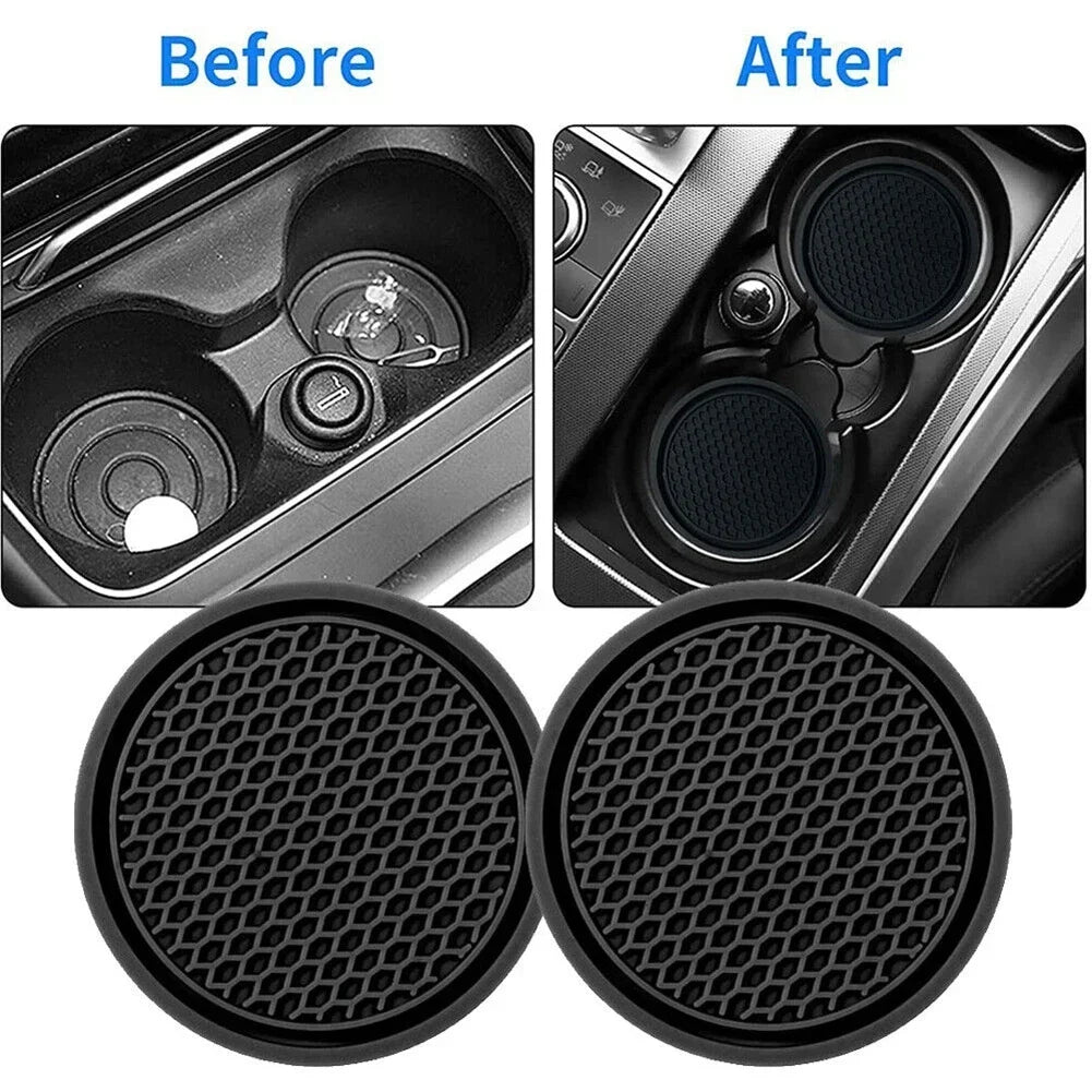 Black Car Cup Holder Insert Coasters 2 Pack lifestyle view