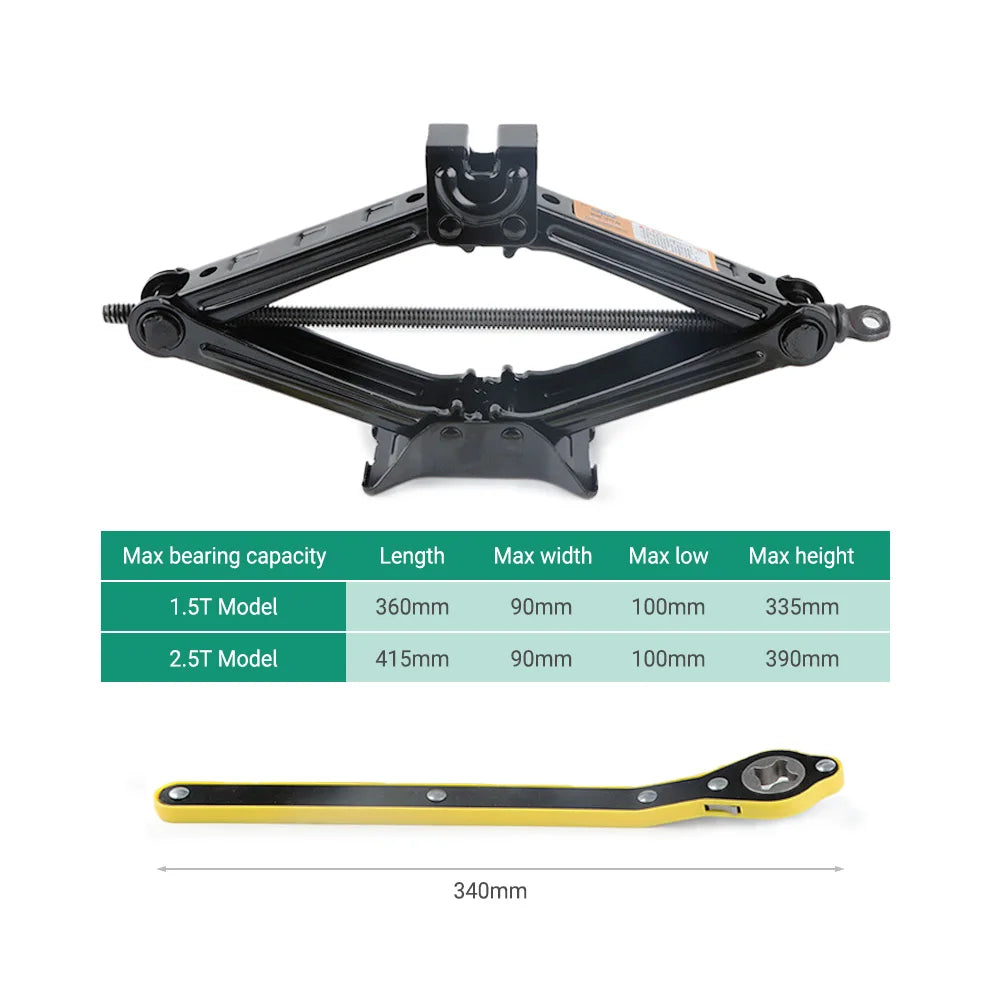 Mechanical Manual Scissor Jacks With Stabilizer Base & Ratchet Wrench For Car/SUV Tire Replacement A