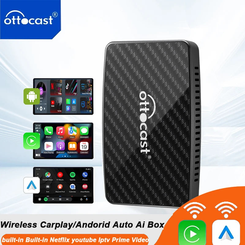 OTTOCAST Play2Video Pro Android Ai Box Pro Built in YouTube Netflix Tiktok IPTV Wired to Wireless Ca