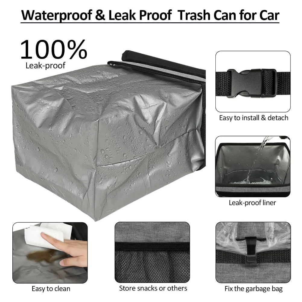 Car Trash Can with Lid - Leakproof Trash Bin Car Garbage Can, Collapsible Automotiv additional angle