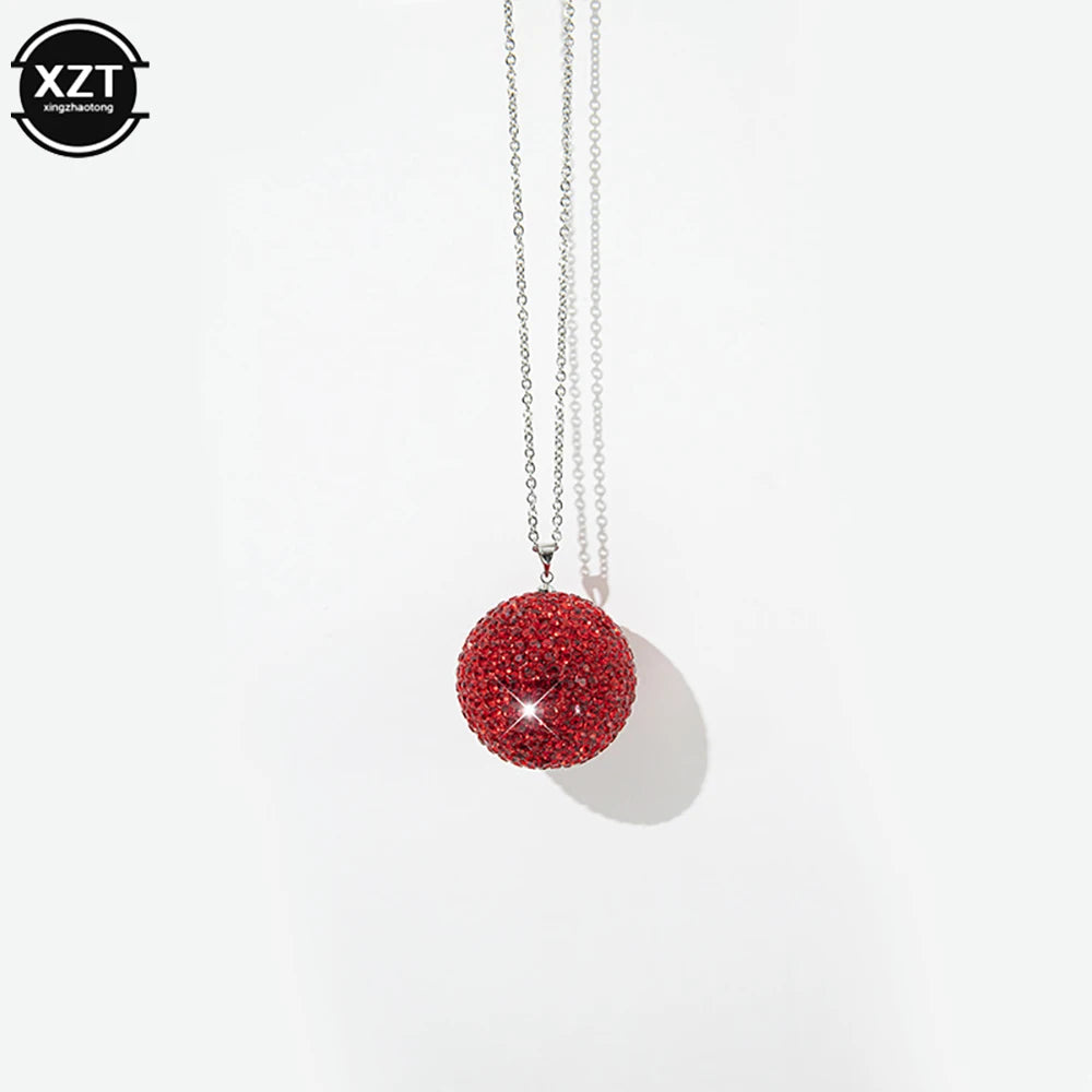Car Crystal Ball Pendant Car Rearview Mirror Pendant Bling Bling Rhinestone Ball Car Interiot Decoration Car Accessories