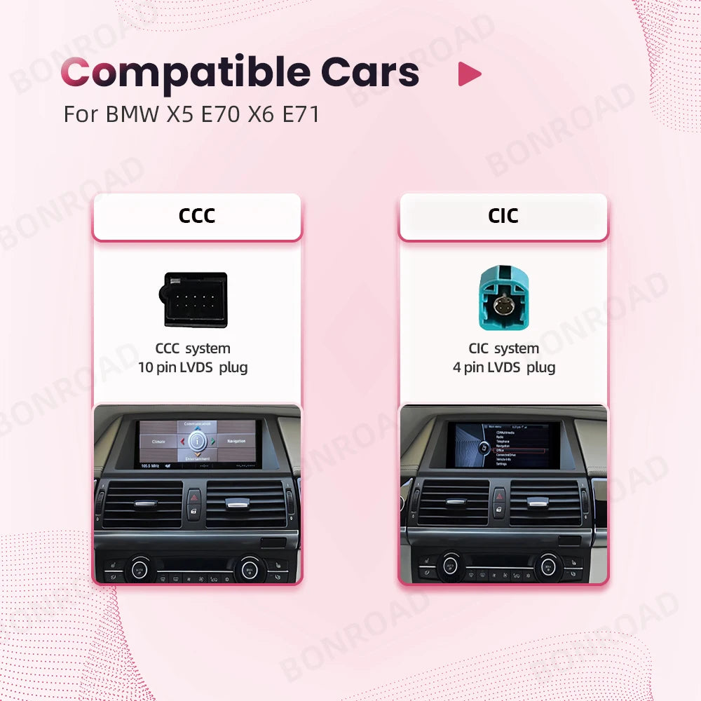 BONROAD Wireless Carplay Android Auto Car Radio For BMW X5 E70 X6 E71 CCC CIC Bluetooth Mirror Link Navigation GPS Touch Screen