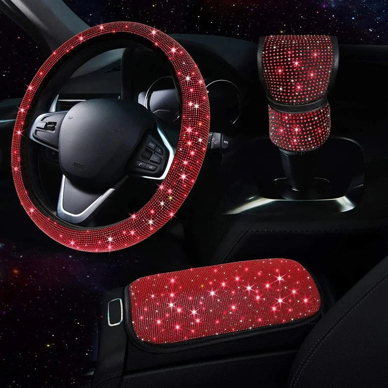 3Pcs Car Accessories Set for Women Steering Wheel Cover Gear Shift Cover Armrest Pad alternate view