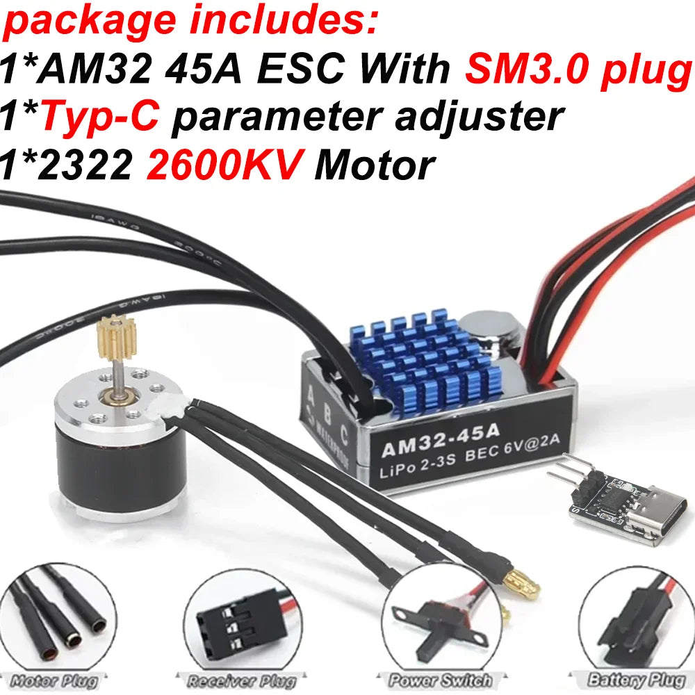 2322 2600KV 2830 2400KV Brushless Motor AM32 45A for 1/12 RC Crawler Car Off Road Car MN82 MN168 MN78 MN86 MN128 Power Kit