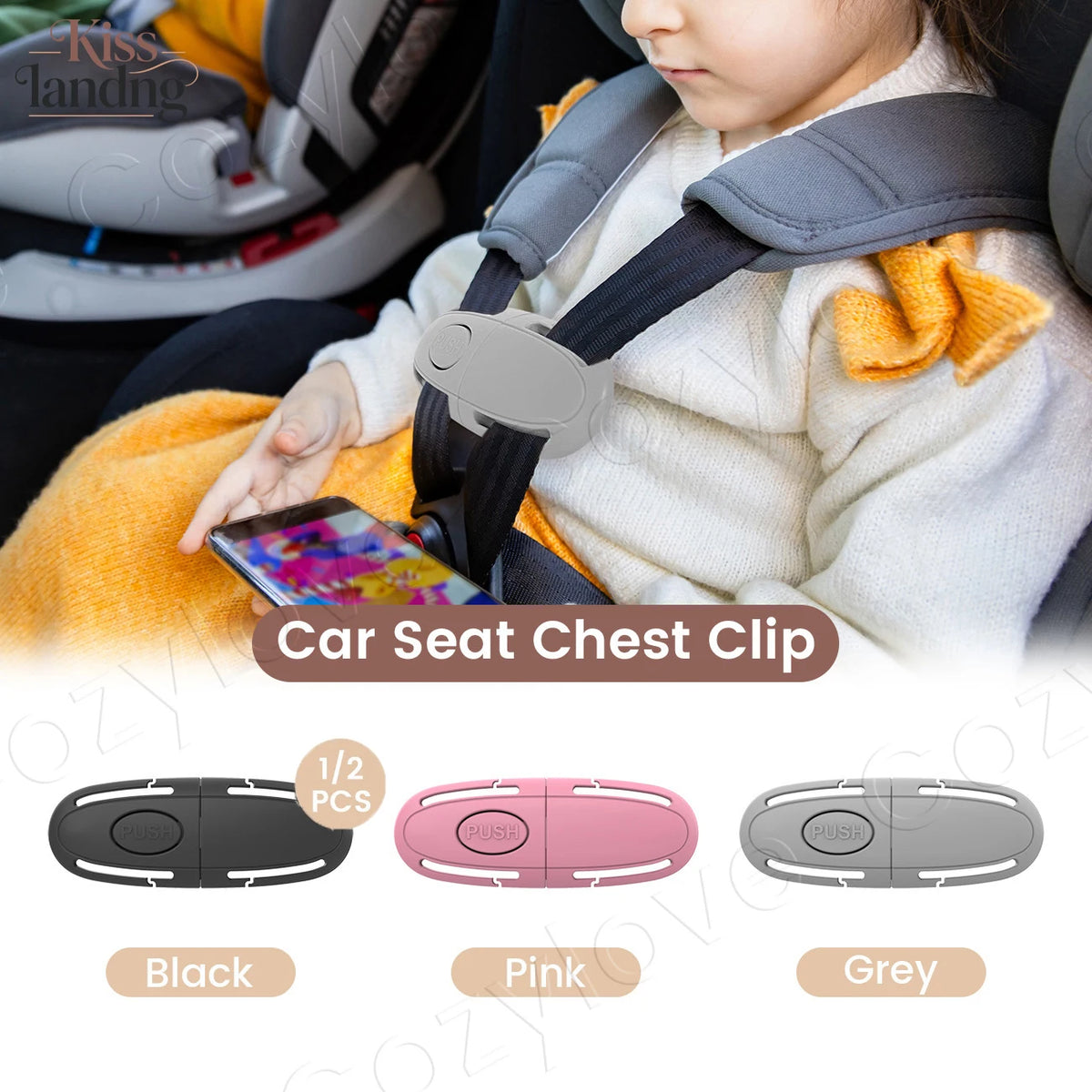 Baby Car Seat Chest Clip, Child Safety Harness Strap Anti-Slip Chest Buckle, Prevent Kids from Slipp