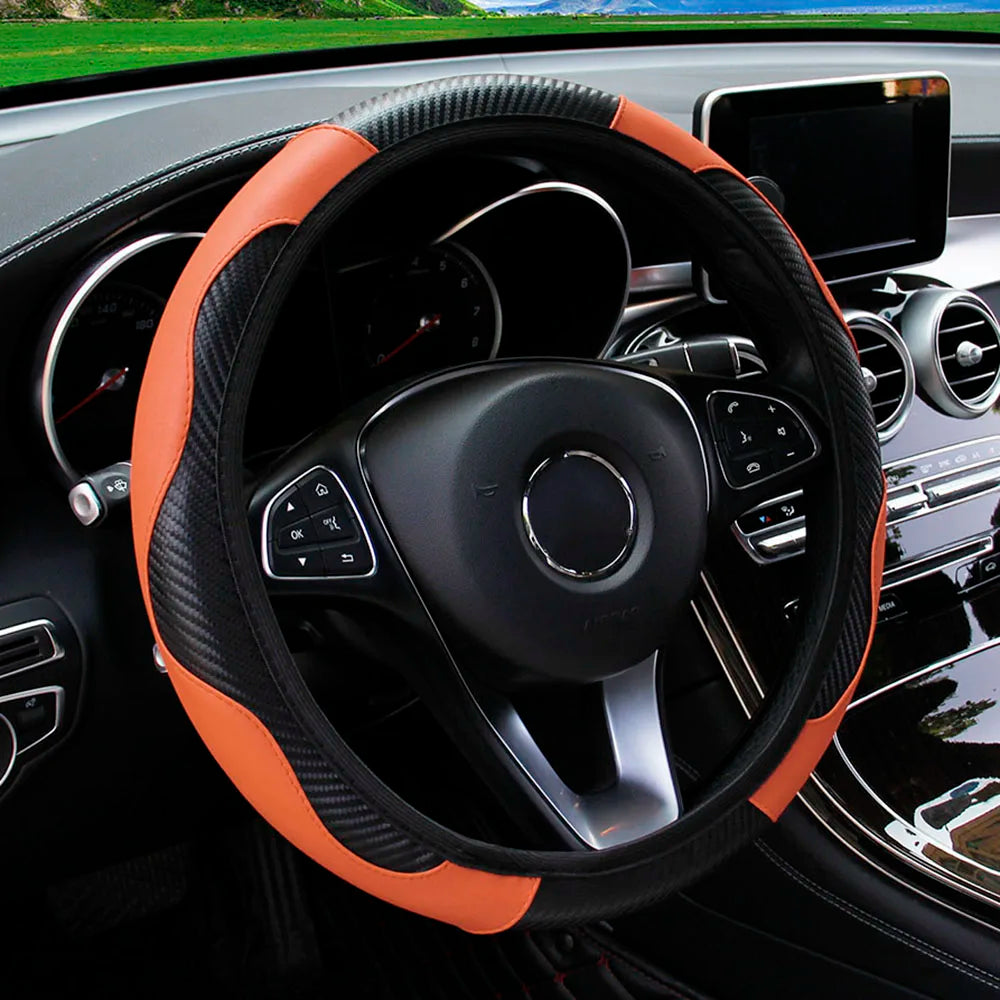 Car Steering Wheel Cover Breathable Anti Slip PU Leather Steering Covers Suitable 3 additional angle