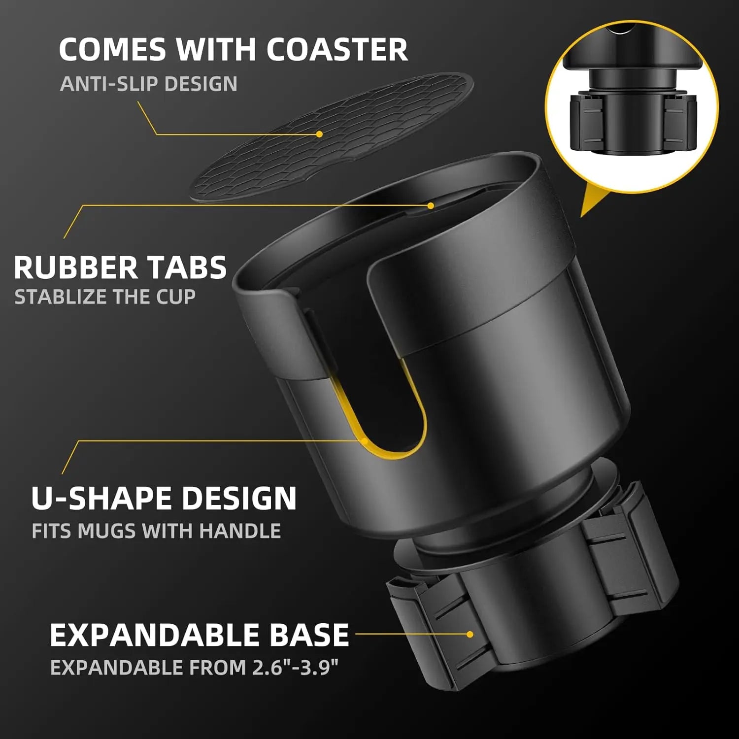 Car Cup Holder Expander | Adjustable Base Cup Holder Extender for Large Bottles alternate view