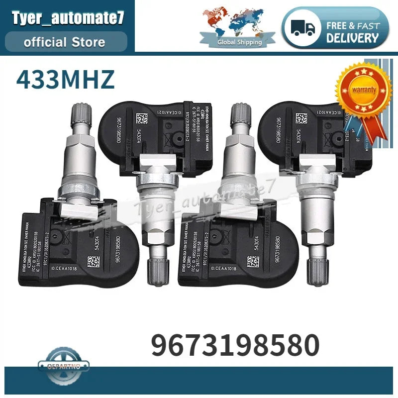 4Pcs TPMS Tire Pressure Sensor 433MHz 9673198580 | For Citroen C4 C5 C6 C8 Peugeot 207 307 407 508 6