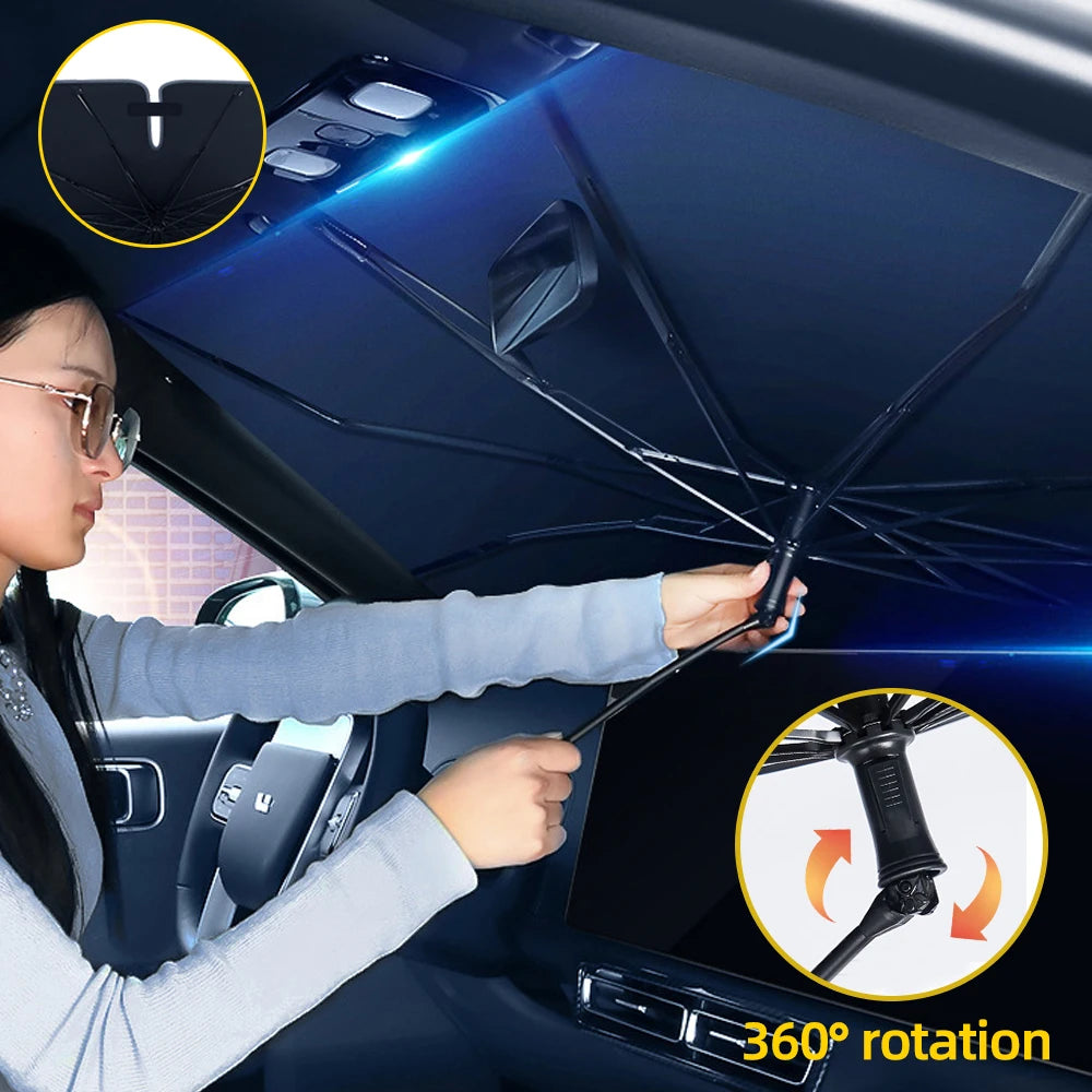 Car Windshield Sunshade Umbrella with 360° Rotation Handle