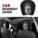 Car Headrest Covers Universal Elastic Fit Horror Theme Skull Design Funny Playful All close-up view