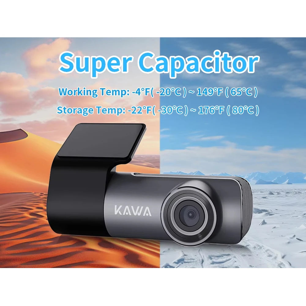 KAWA Dash Cam D5 2K Voice Control 24H Parking Guard 360° Rotation WiFi APP Monitor WDR G-Sensor Emergency Recording Supercapacitor Easy Install Car DVR