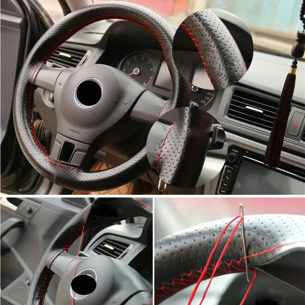 Car Steering Wheel Braid Cover Needles And Thread Artificial Leather Car Covers Suite lifestyle view