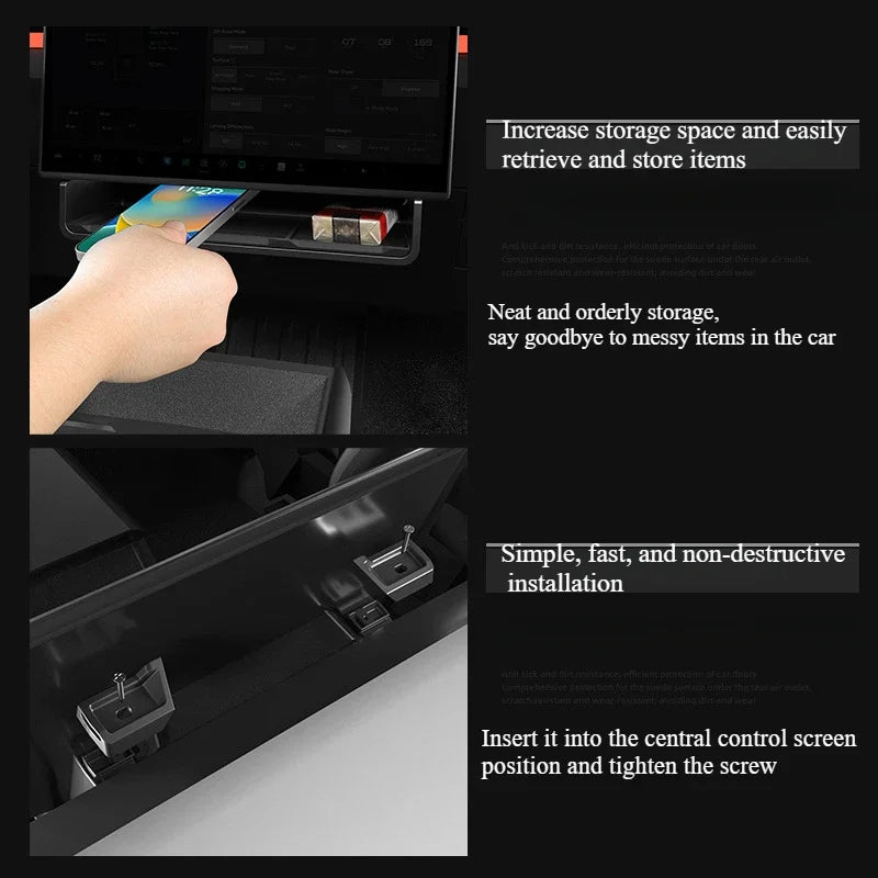 Under Screen Storage Box for Tesla Cybertruck 2024-2025 Central Control Hidden Storage close-up view