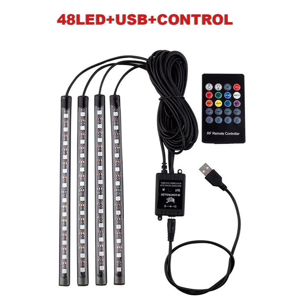 72/48/36 LED RGB Car Foot Ambient Light with USB Cigarette Automotive Interior Lights alternate view