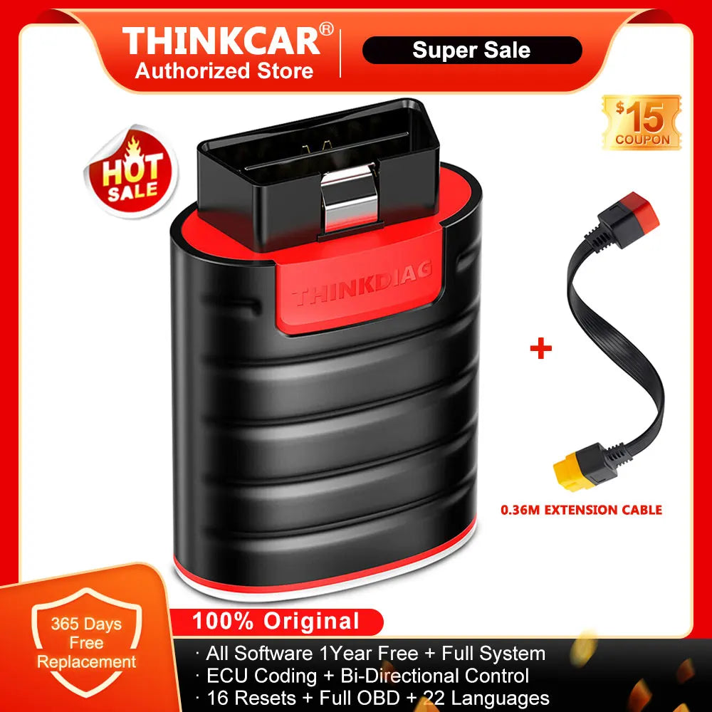 THINKCAR Thinkdiag HOT Version All System Diagnostic Tool 16 Resets Service ECU Coding Bi-Directional OBD2 Scanner 1 Year Free