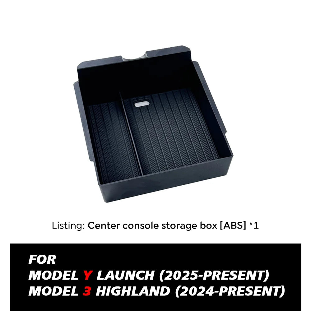 TEKSY For Tesla New Model Y 2025 Launch Juniper Teslajuniper ABS with Silicone Non-slip Mat Console & Armrest Storage Box Upper