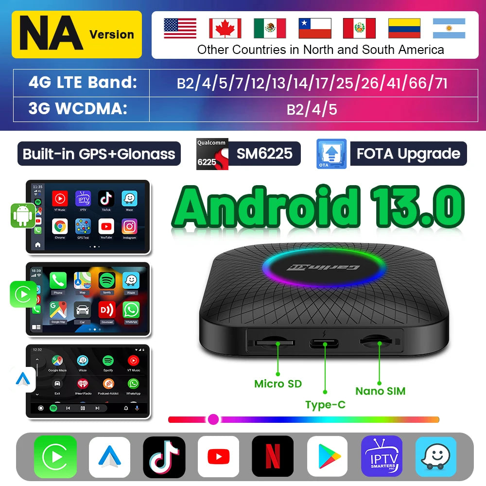 Carlinkit Ai Box Android 13 Led Wireless Android Auto & CarPlay Smart Tv Box QCM6225 S close-up view