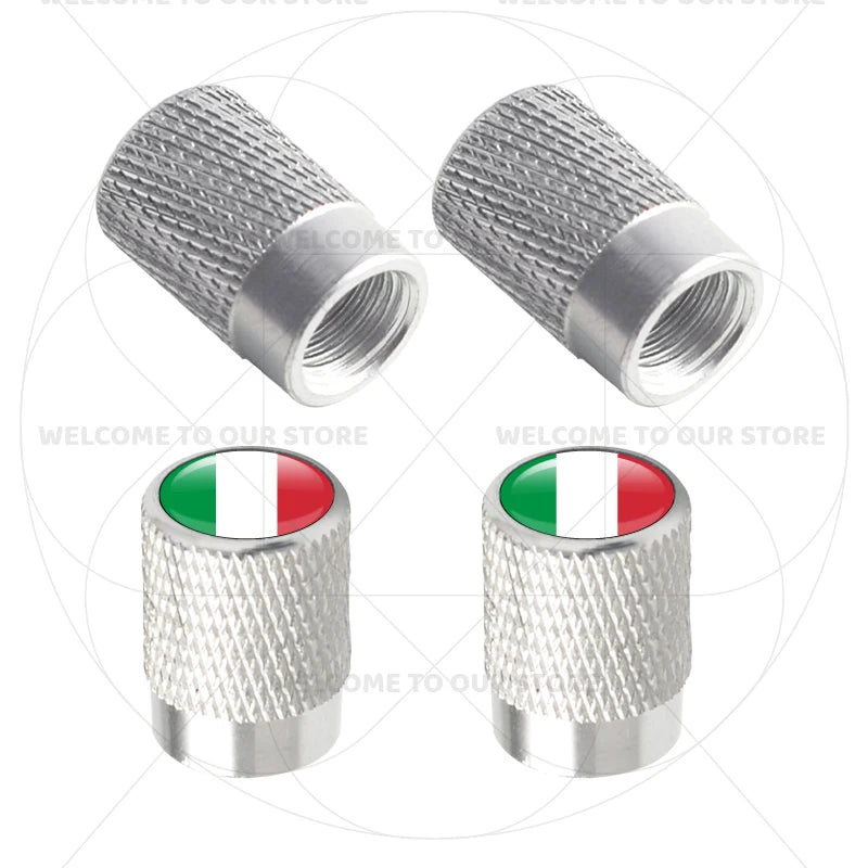4Pcs Aluminum Motorcycle Car Tire Valve Caps with Germany France Italy Flag Emblems | lifestyle view