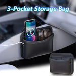 3-Pocket PU Leather Car Storage Bag Organizer with Mesh Net