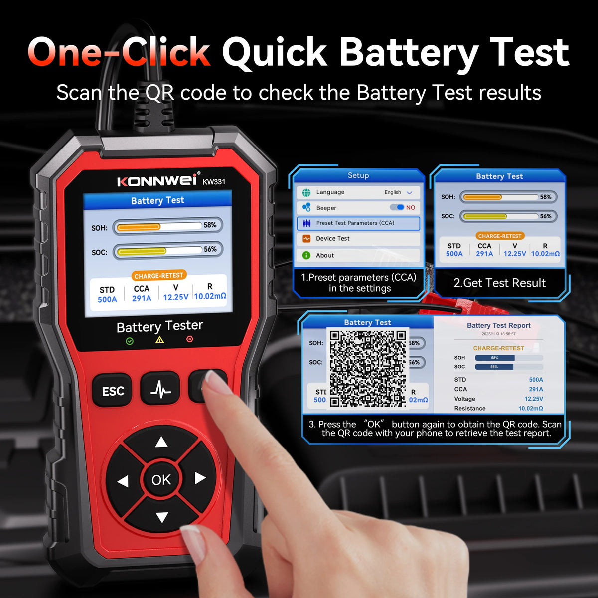 2026 KONNWEI KW331 Professional Car Battery Tester 6V 12V 24V AMG/EFB/GEL Battery Cra alternate view