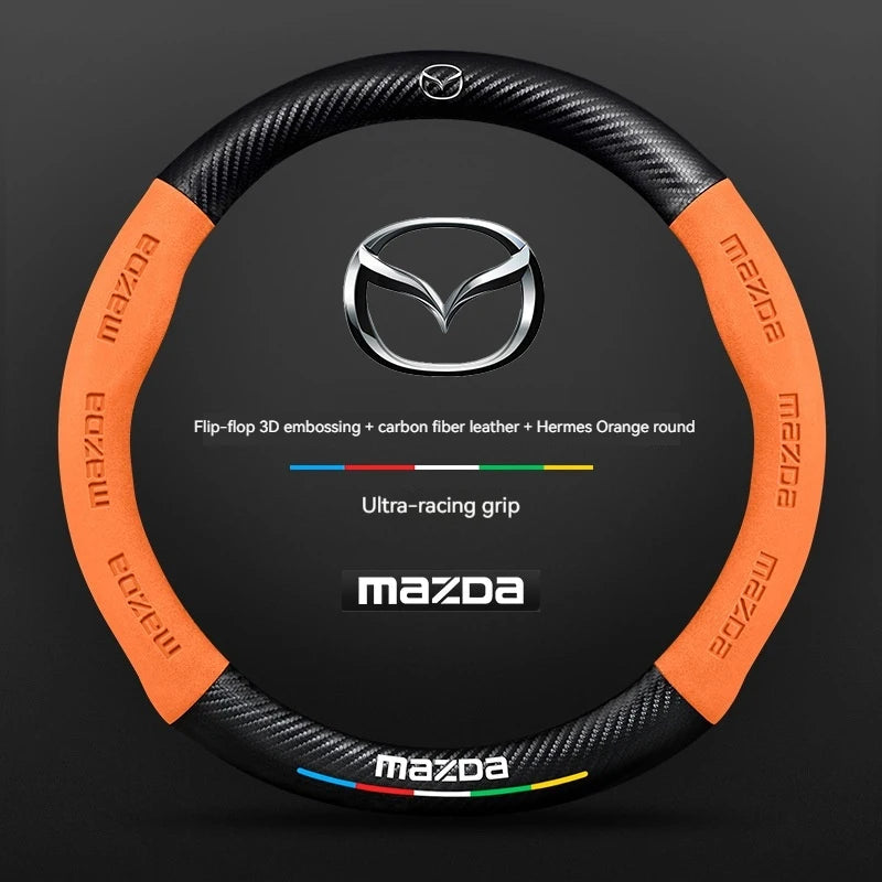 Carbon Fiber Suede Car Steering Wheel Cover | Compatible with Mazda 3 5 6 CX5 CX8 MX5 lifestyle view