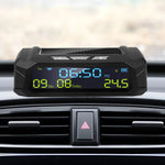 Solar Car Digital Clock with LCD Time Date and Temperature Display | TPMS Look Auto In close-up view