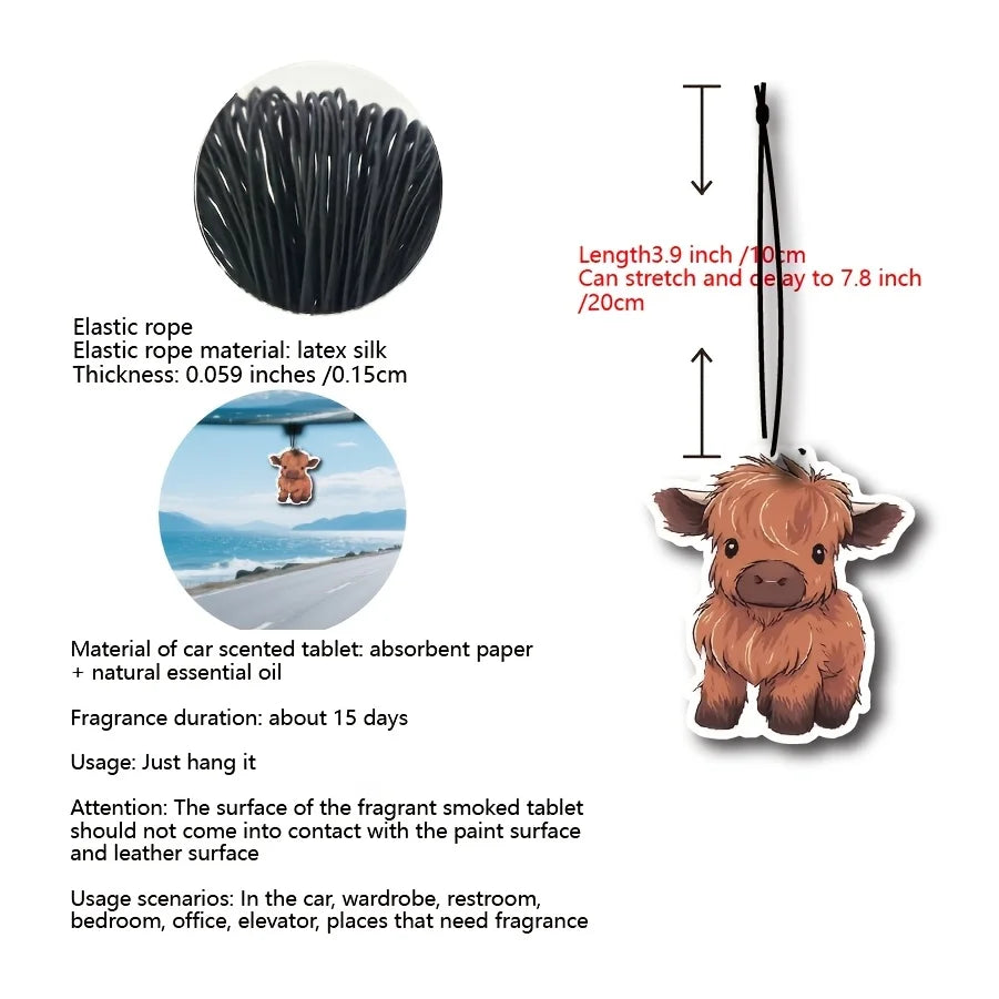 Baby Highland Cow Car Air Freshener Car Fragrance Tablets Wardrobe Rearview Mirror Hanging Decor Car Accessories Interior Pendan