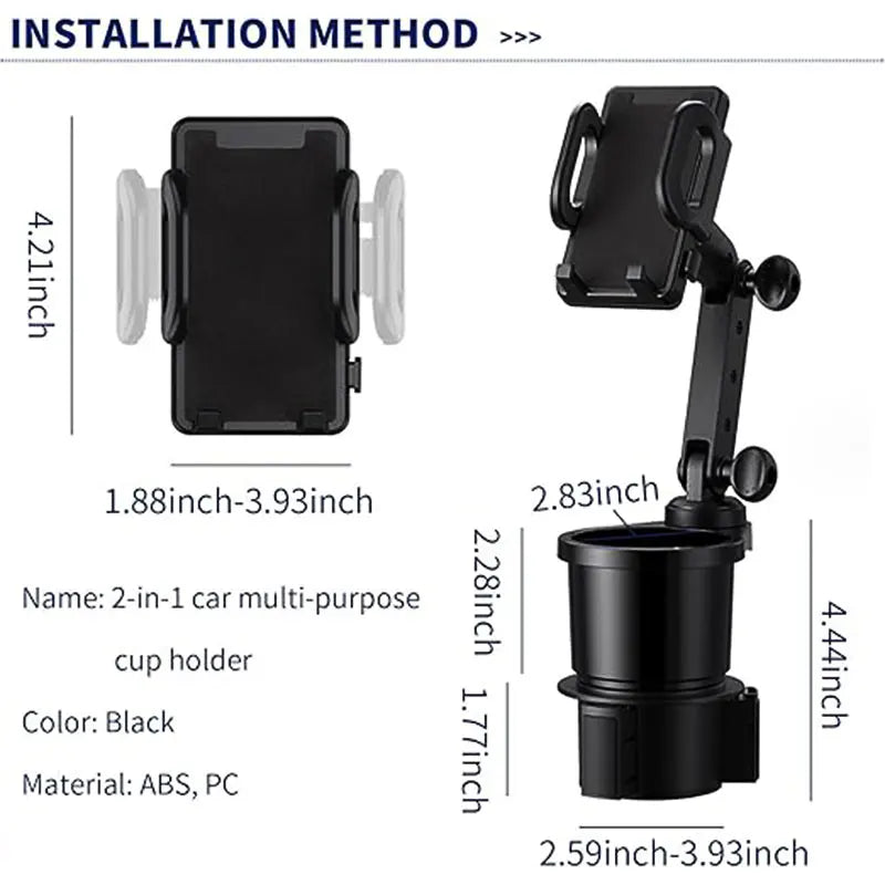 Car Cup Holder Expander with 360 Rotation Phone Mount