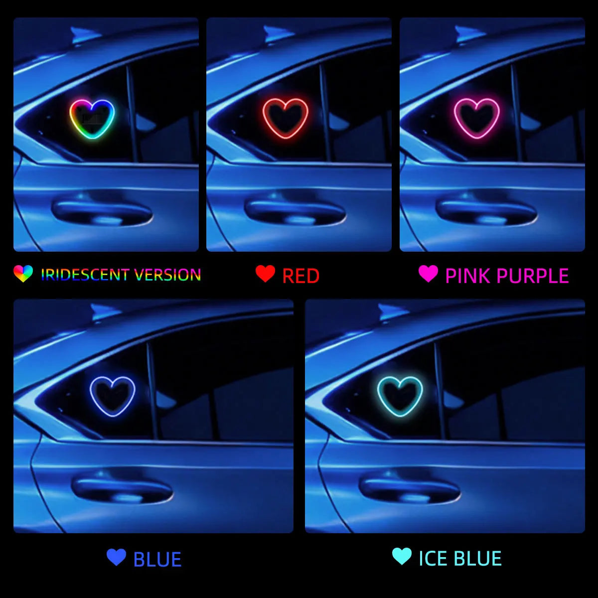 1pc Solar Powered Car Neon Light Striped Heart Lamp Led Ambient Light Wireless Suct additional angle