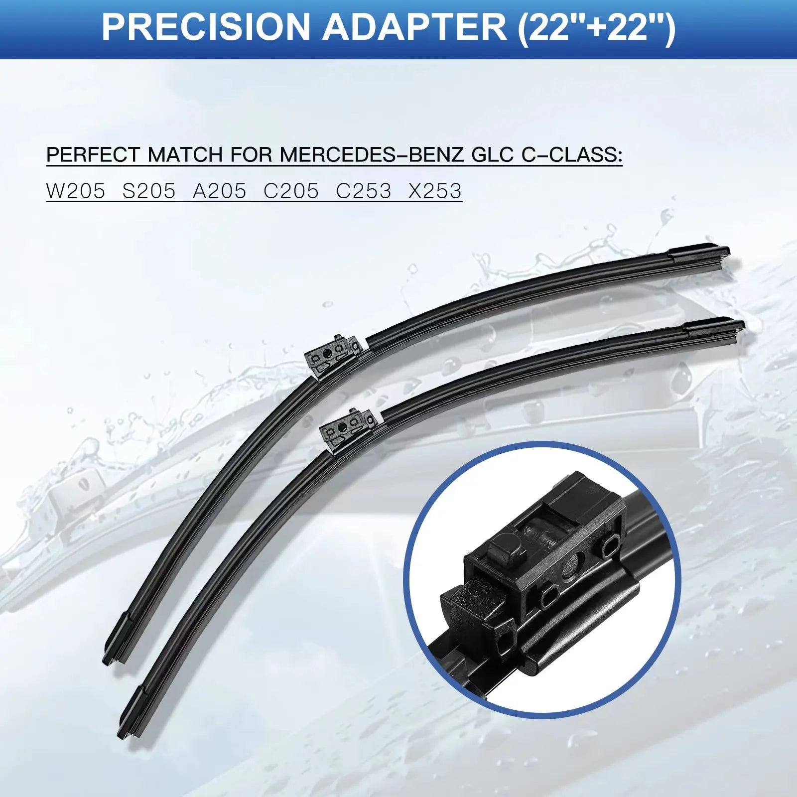 22+22 Inch Front Wiper Blades for Mercedes-Benz GLC C Class W205 S205 C253 X253 | LHD lifestyle view