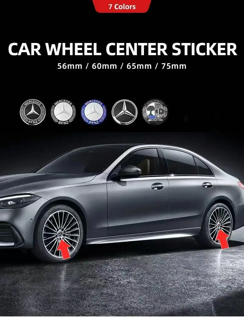 4PCS 56/60/65/75mm Car Wheel Center Hub Cap Emblem Sticker For Mercedes Benz W204 W205 close-up view
