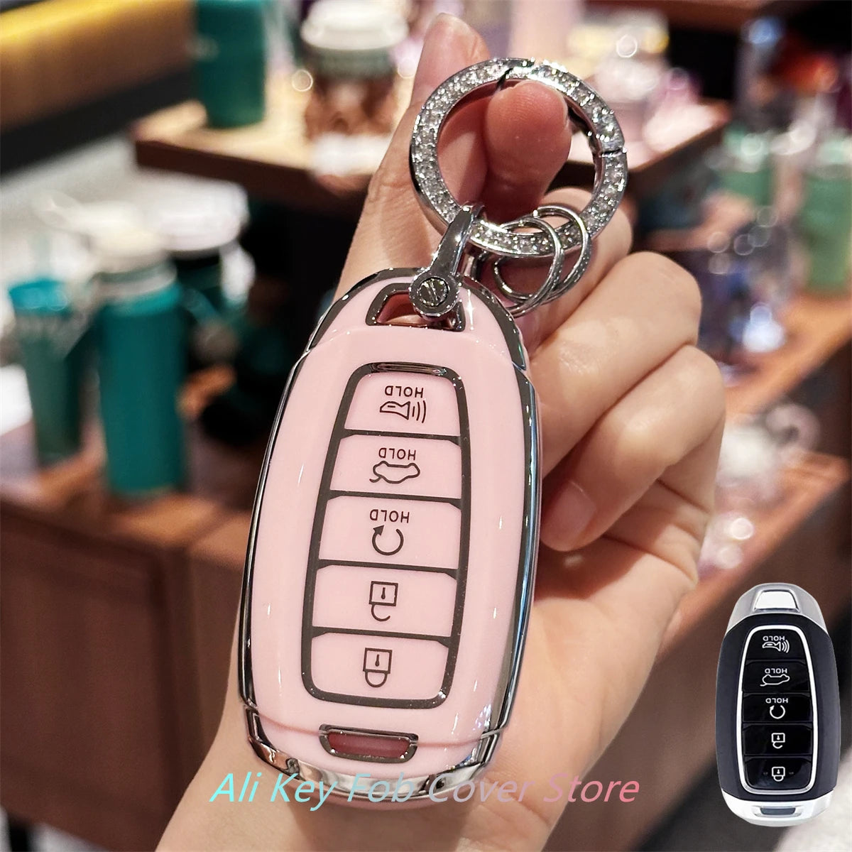 Key Fob Cover Keychain Lanyard for Hyundai Elantra GT Sport Santa Fe Palisade Kona Key close-up view