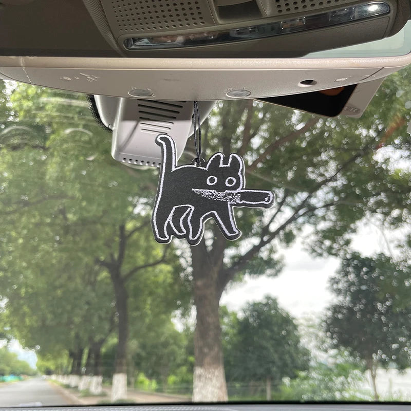 Black Cat with a Knife Car Fragrance Tablet | Lavender Scented Air Freshener & Decora lifestyle view