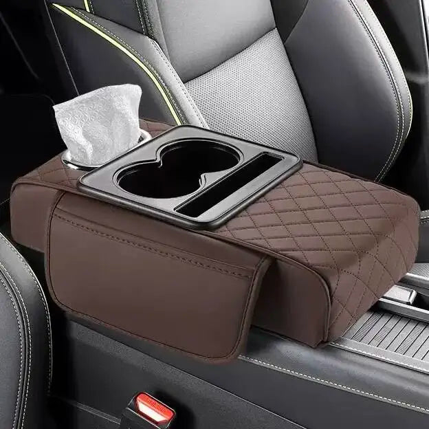 Universal Car Center Console Armrest Cover, Leather Armrest Cushion with Storage Pocket, Auto Interior Organizer Protector Pad