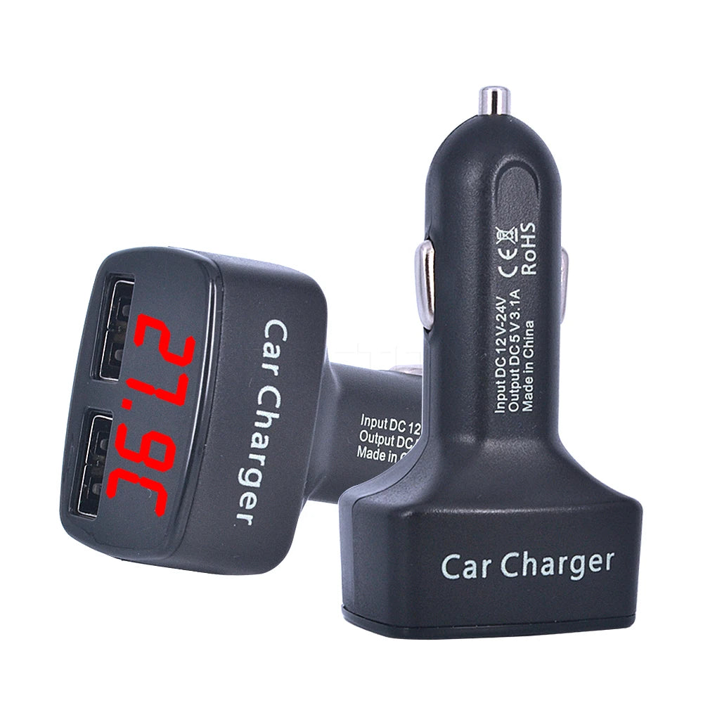 3.1A Dual USB LCD Display 4 in 1 Car Charger | Quick Charge with Temperature, Voltage alternate view